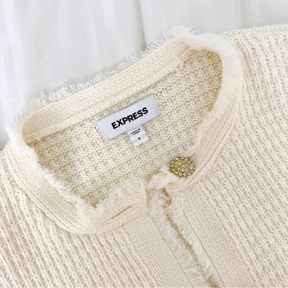 Express Ivory Waffle Knit Cardigan Gold Buttons - Picture 2 of 5